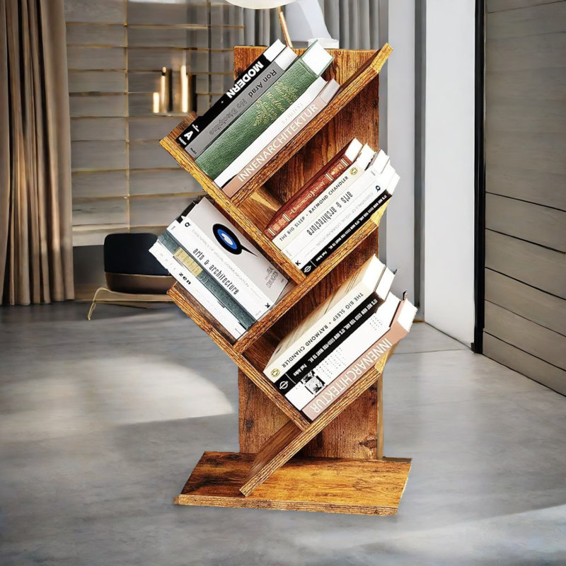 60" H x 30" W Tree Bookcase Shelves Industrial Rustic Brown Furniture Living Room