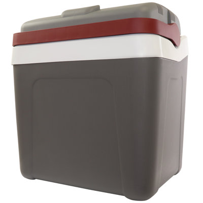 Koolatron 12V Electric Cooler 24L (26 qt), Self-Locking Handle, Grey/Red