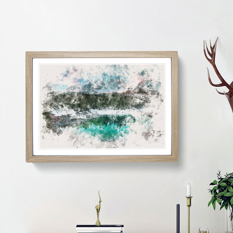 Lago Di Carezza in Italy - Picture Frame Painting Print, Oak Framed, 45cm H x 63cm W x 2cm D