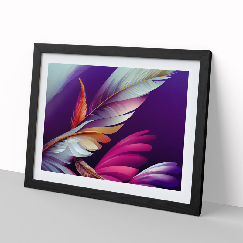 Lush Bird Feathers - Single Picture Frame Print, 46cm H x 64cm W x 2cm D, Black