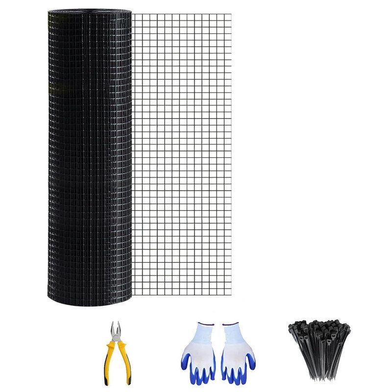 Black Wire Mesh Fencing, Sturdy Metal Wire Fence Mesh for Dogs, Garden & Chicken Coop, Multifunctional Garden Fence with Tools