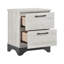 Armoire de chevet 2 tons moderne en chêne blanc et gris, mouvement de tiroir lisse, poignées de ton noir, table de chevet contemporaine déjà assemblée avec finition grise à 2 tiroirs, roulement sans effort