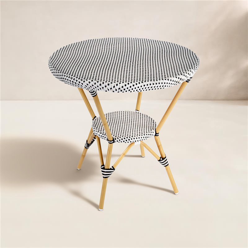 Tobias Outdoor Rattan Round Bistro Table, Black/White