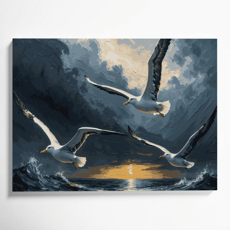 «Nautical Seabirds», art mural sur toile bleue, H 20 po x l 24 po