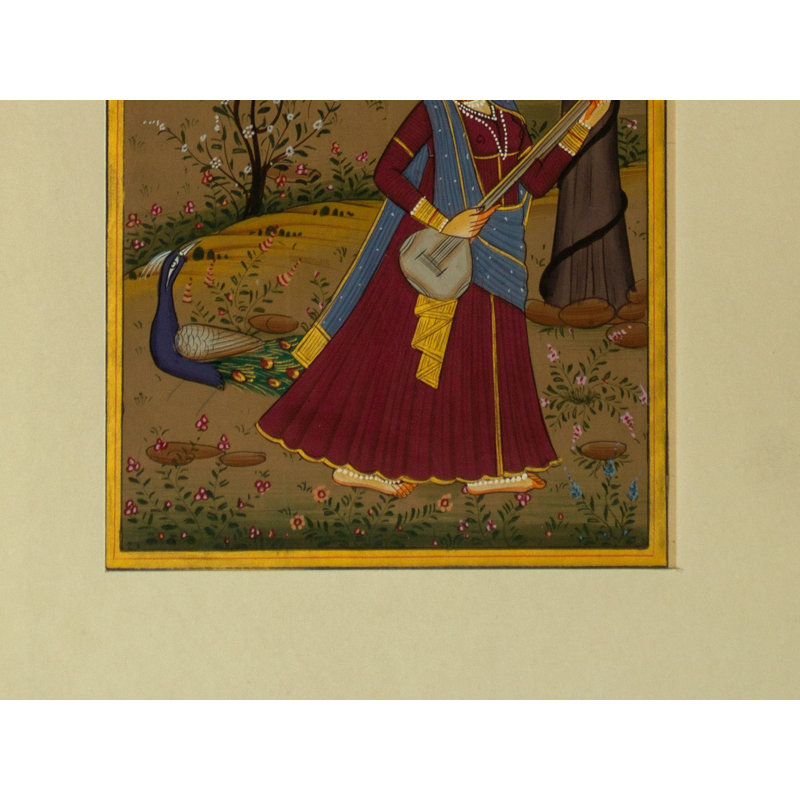 Ragini avec paon | Couleur de pierre naturelle sur papier | Par Art Zeal