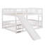 Lit superposé double au-dessus de double avec glissade, lit superposé bas avec clôture et échelle pour enfants et adolescents, blanc-118041656-118041655