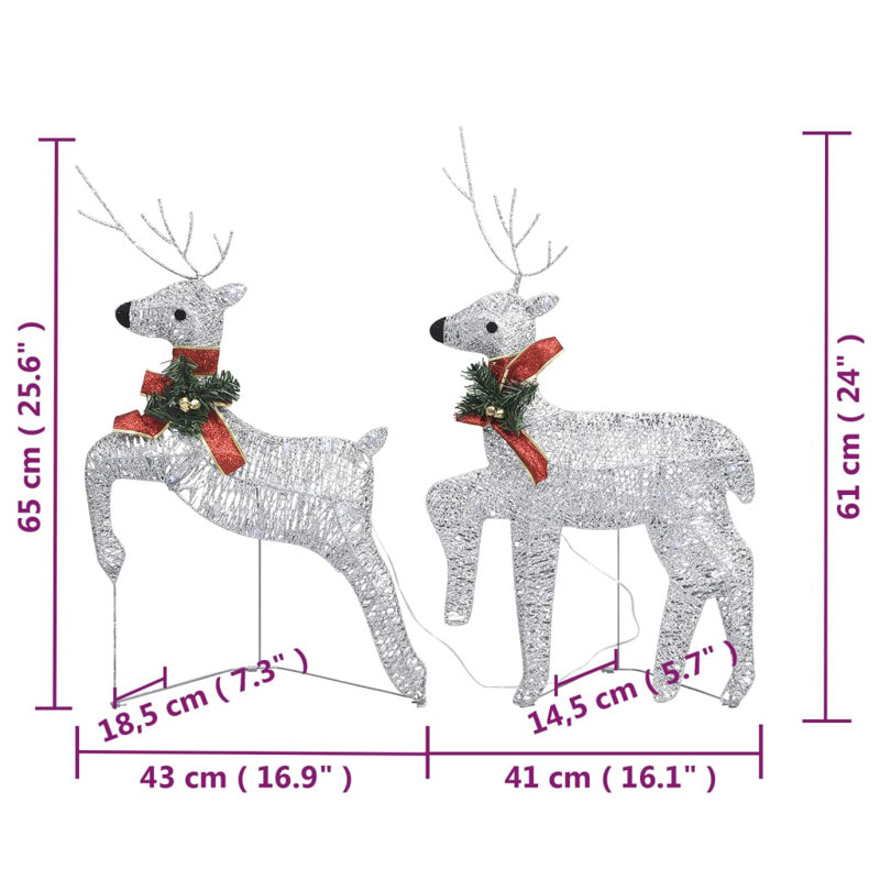 Décoration de Noël renne et traîneau avec éclairage de Noël à DEL, Argent