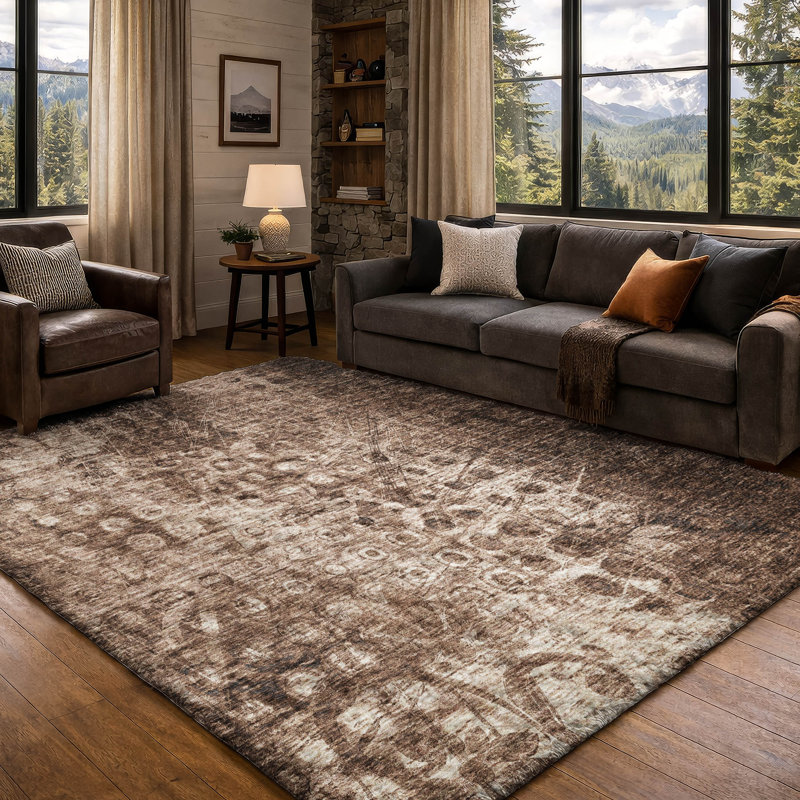 Tapis Ikat ADS577 de qualité supérieure lavable à la machine, Chocolate, 10 pi x 14 pi