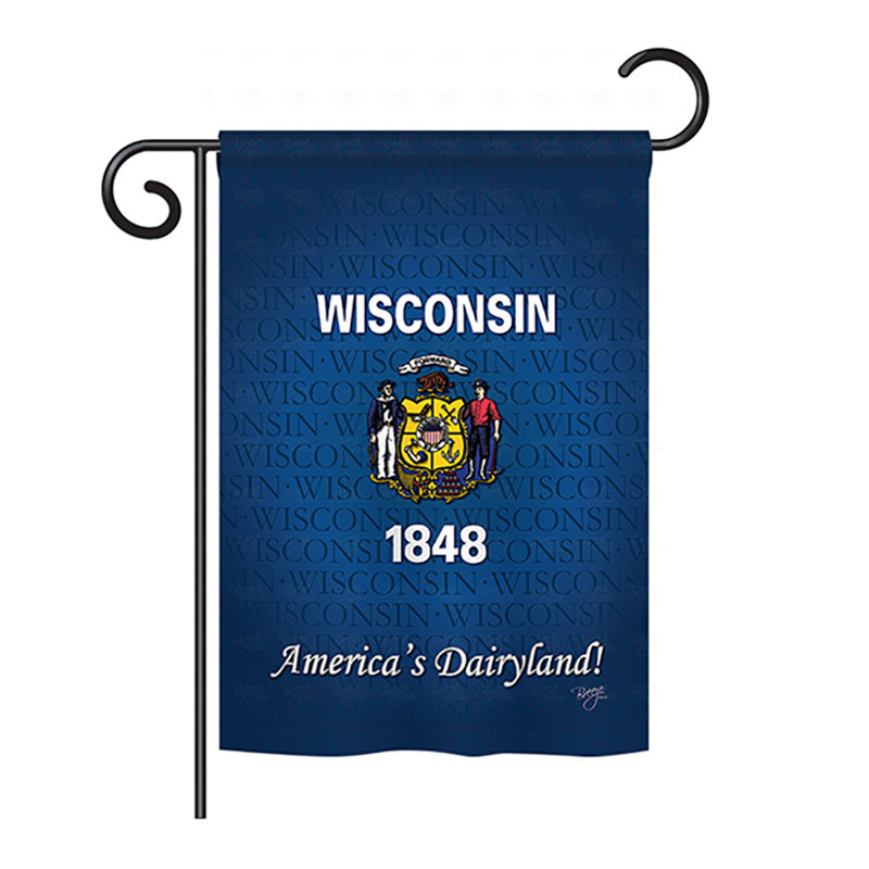 Drapeau de maison en polyester à 2 côtés US State, H 18,5 po x l 13 po, Wisconsin