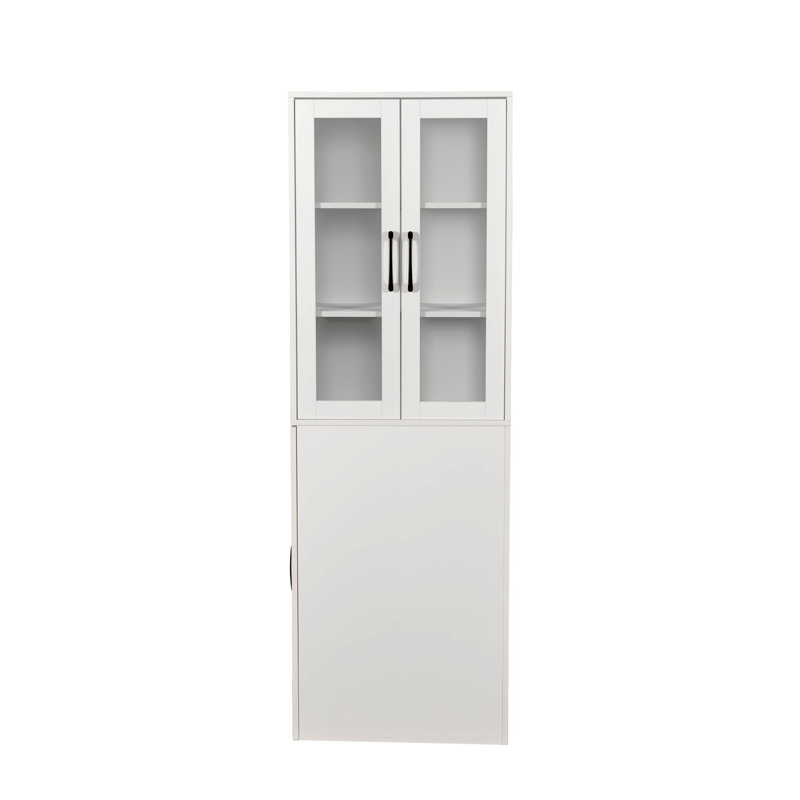 Armoire de rangement H 70,87 po, étagère de rangement coulissante multi-fonctions à 4 niveaux et 2 portes en verre, grande bibliothèque moderne en bois pour le bureau à domicile