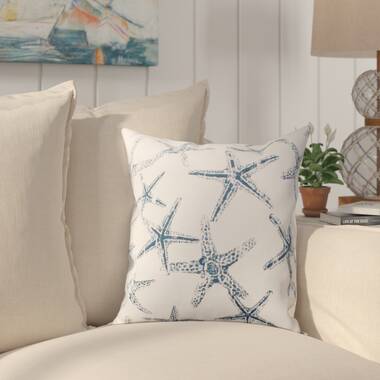 Beach House Pillow Case, Red Coral Orange Starfish Cushion, Sea Turtle & Fish  Pillowcase, Nautical Seashell Cushion