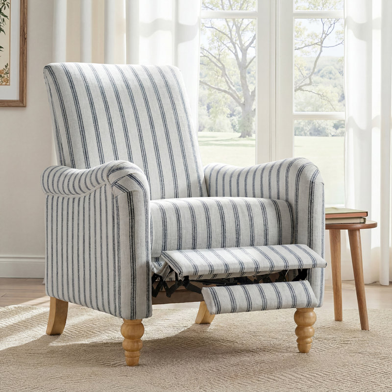 Fauteuil inclinable rayé en lin Dignazio, Marine