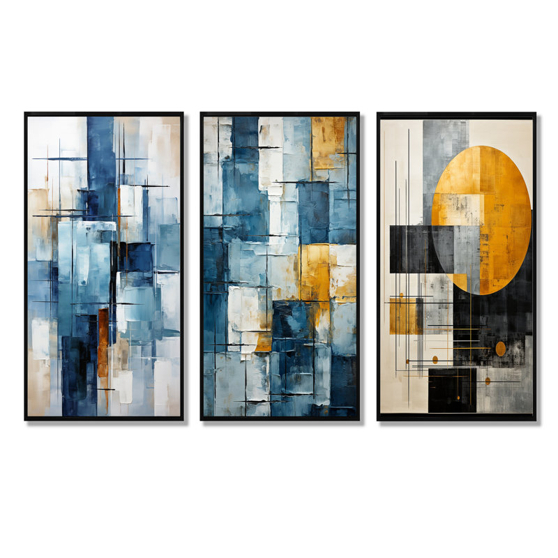 Cerulean Cubism Shapes, Cadre flottant noir, H 32 po x l 48 po