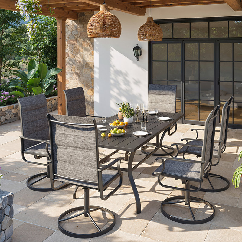 7-Piece Outdoor Swivel Patio Dining Sets, 360° Rotation Metal Frame Patio Chairs with Thickened Teslin Fabric, Armrest Outdoor Dining Chairs for Deck, Backyard