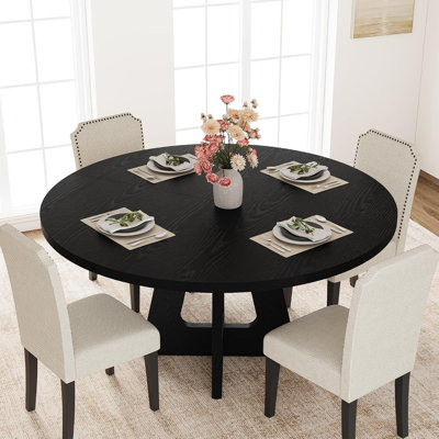 Extendable Round Dining Table 47"-63" for 4-8, Space-Saving Oval Farmhouse Table with Storage Caddy, Durable MDF