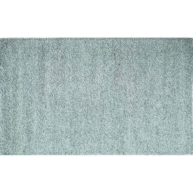 Jossi Solid Color Hand-Knotted Wool/Nylon Area Rug, Rectangle 8' x 11', Ivory/Blue