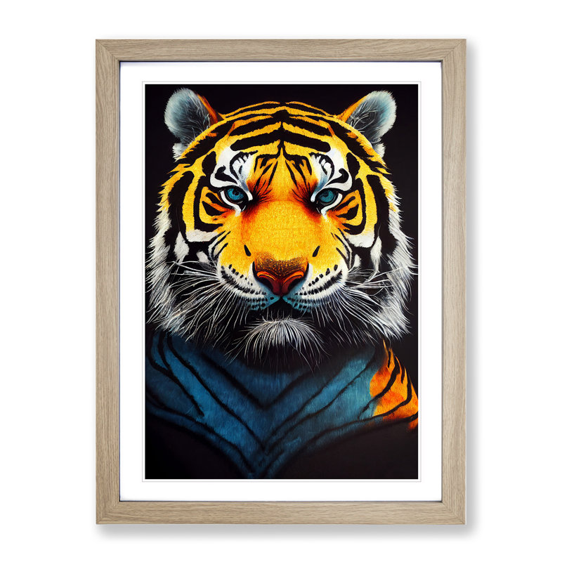 Majestic Tiger - Framed Print, 34cm H x 25cm W x 2cm D, Oak