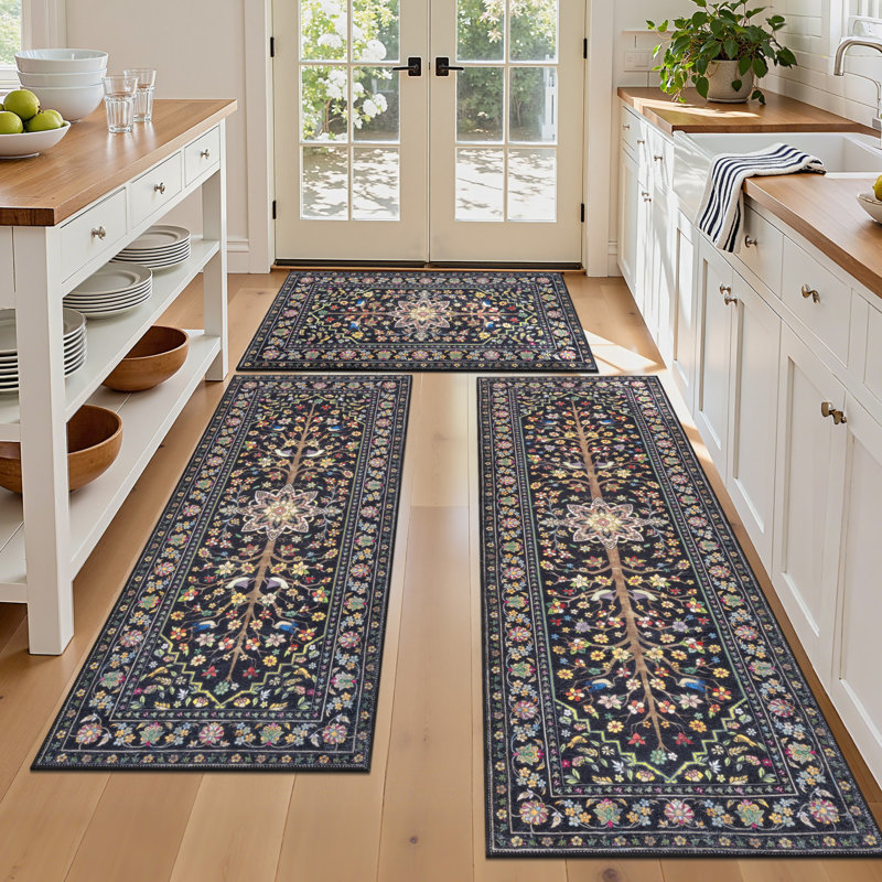 Machine Washable Non-Slip Kitchen Mat, Black/Red/Yellow