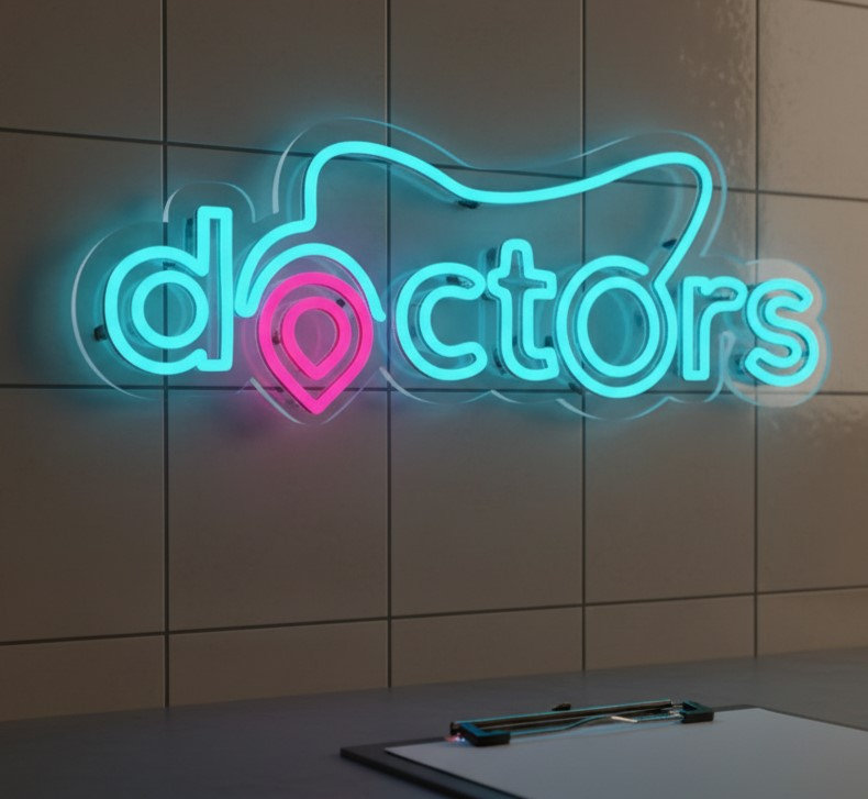  | Enseigne au néon de Doctors | Fabriqué avec un tube néon flexible incassable offrant un éclairage lumineux et uniforme pendant plus de 50 000 heures sans décoloration ni scintillement | 9 x 24 | Bleu clair et rouge