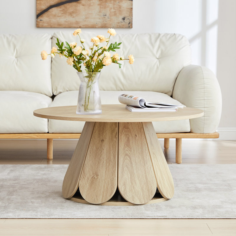 Round Coffee Table With Petal-Shaped Base, Natural