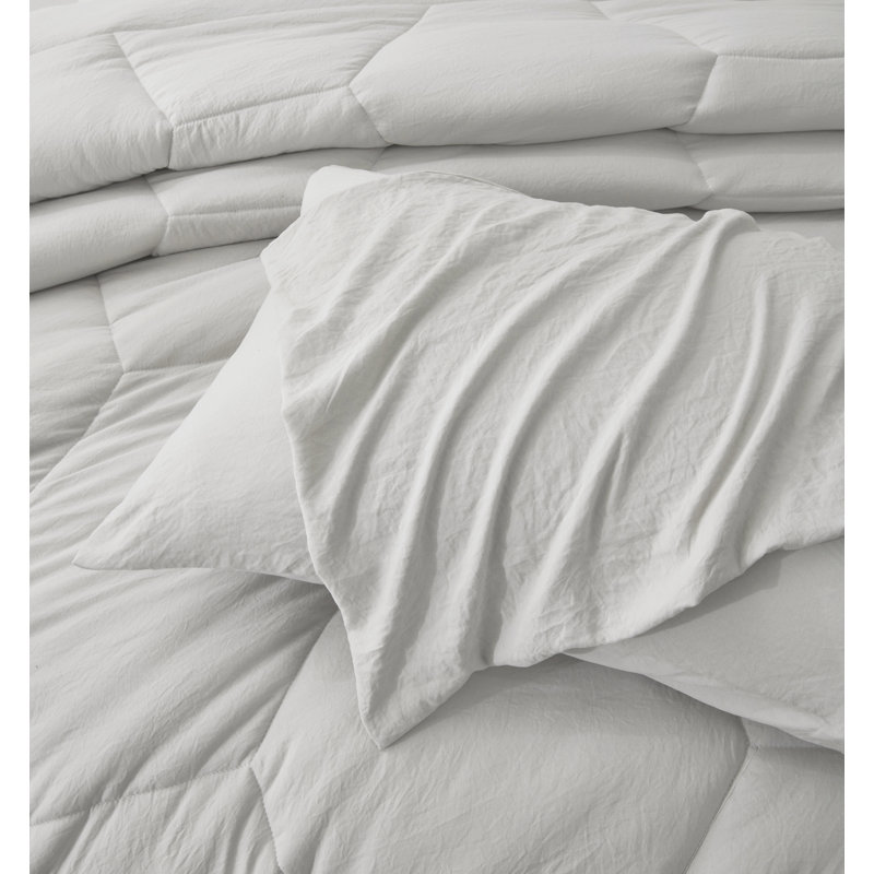 Washed Microfiber Bedding Honeycomb Comforter Set, Full/Double Comforter + 2 Standard Shams, Light Gray
