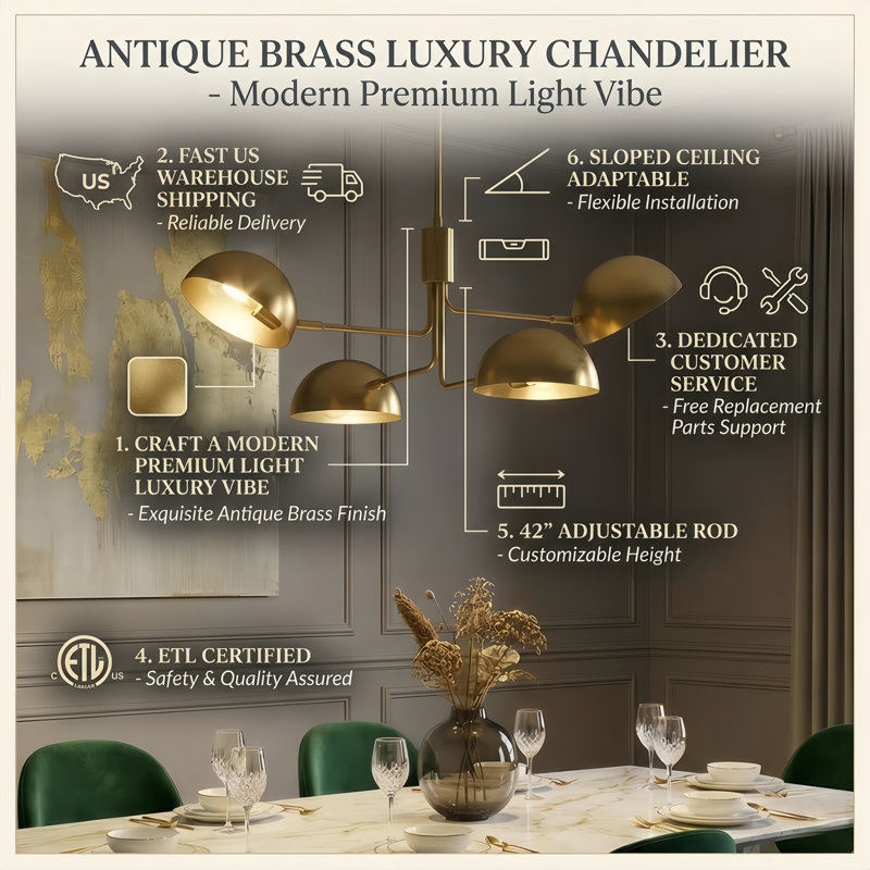 4-light 36" Antique Brass Modern Sputnik Chandelier With Electroplating Shade For Dining Room Or Kitchen, Antique Brass