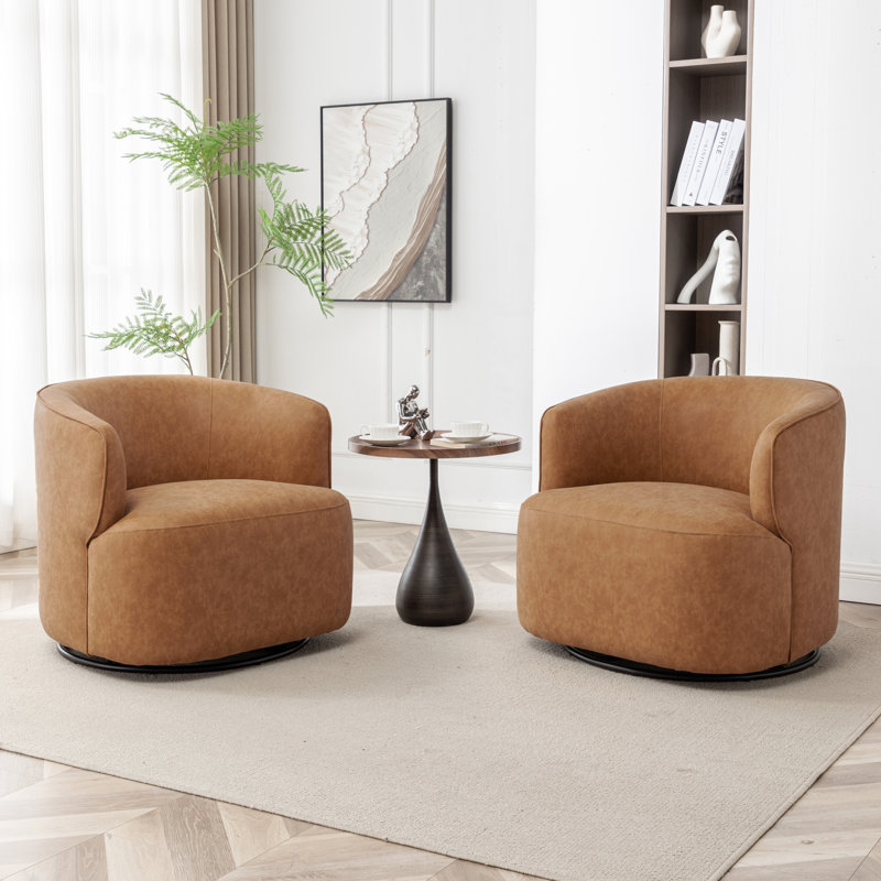 Fauteuil demi-tonneau pivotant de 32 po Tybias, Brun