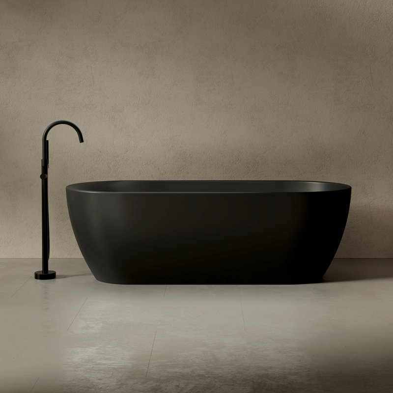 Baignoire de trempage autoportante noire à surface solide 67 "x 29,5" avec trop-plein et bonde escamotable pour salle de bain MonBlari