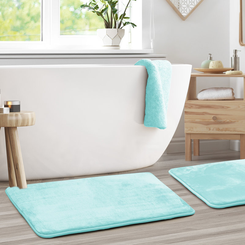 Steph Luxury Ultra Soft and Absorbent Memory Foam Bath Rug Set with Non-Slip Backing, Small: 17"W x 24"L, Aqua