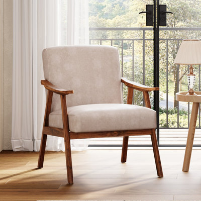 26" Wide Leathaire Fabric Mid Century Upholstered Solid Wood Accent Chairs
