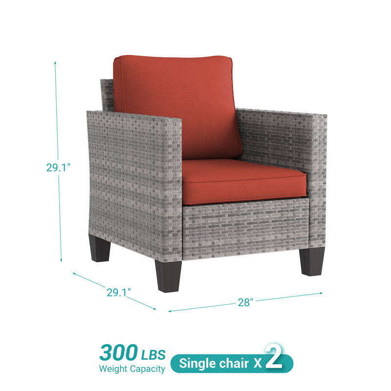 Campeaux Wicker 2 - Person Patio Conversation Set with Cushions, Gray, Brick Red