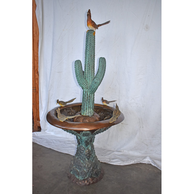 Statue en bronze Birdbath avec cinq oiseaux Roadunner - Taille: 31 po x 31 po x H 67 po