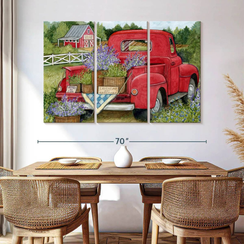 Camion rouge Mehar dans les champs de lavande, H 42 po x l 65 po