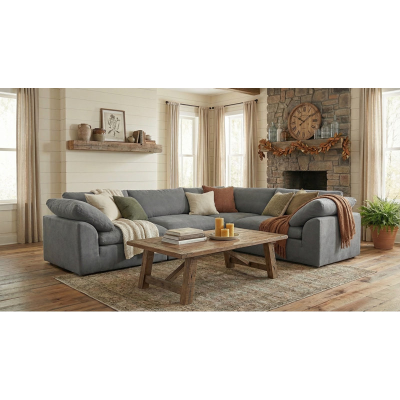 Canapé modulaire surdimensionné et profond de 4 po à motif de nuage de 132 po | , Mélange de polyester gris