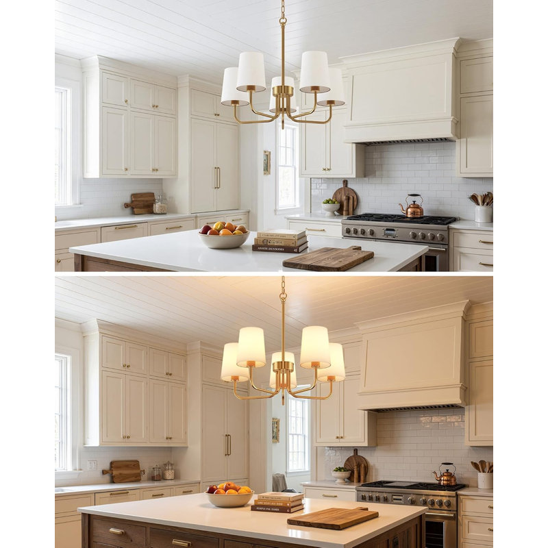 5-Light Chandelier Farmhouse Ceiling Light, Gold