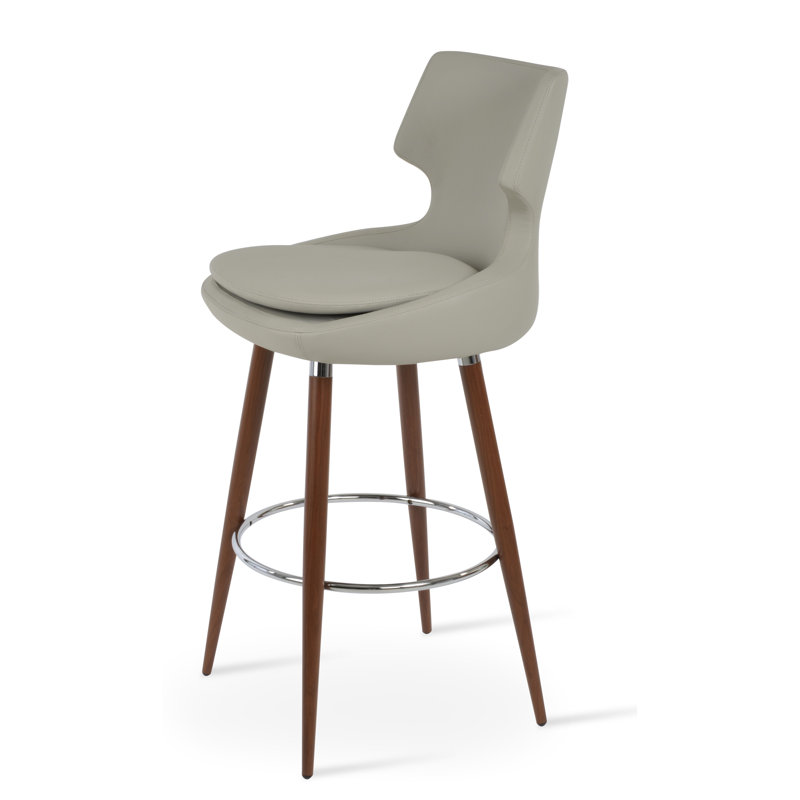 Patara Ana Counter & Bar Stool, Walnut/Chrome, Light Gray Leatherette, Bar Stool (31” Seat Height)