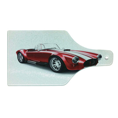 Ambesonne Cars Tempered Glass Cutting Board Old Fashioned Vintage Artwork Red