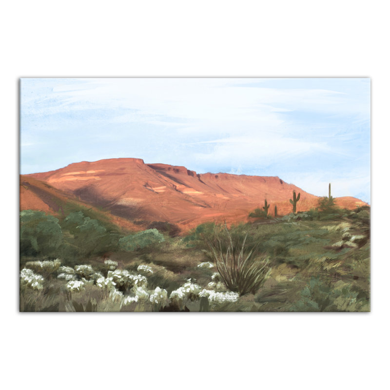 Red Desert Mountain Landscape - Painting on Canvas, 24" H x 36" W x 1.25" D