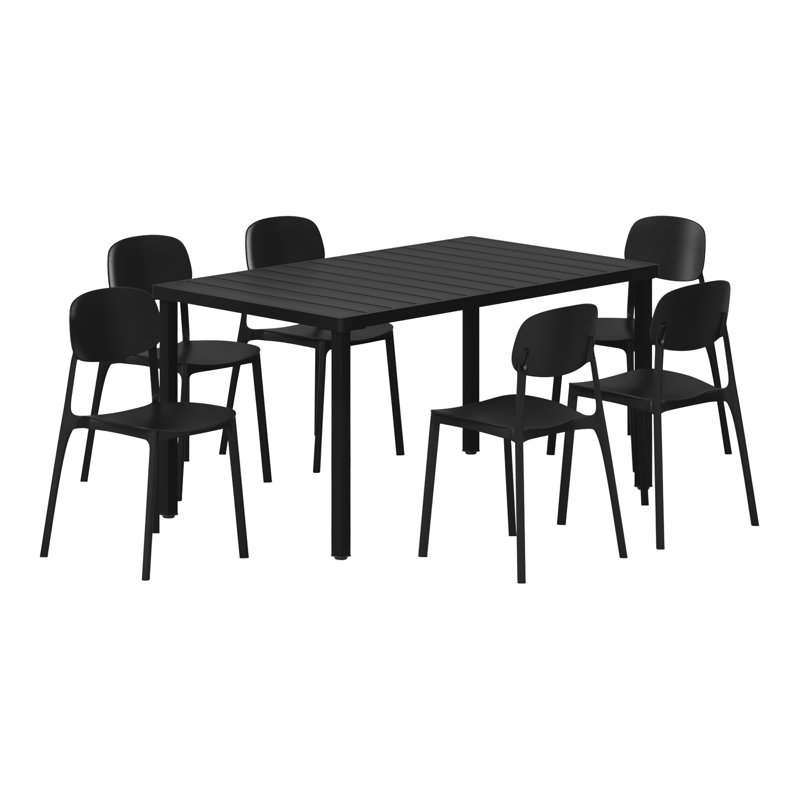 6-Person Outdoor Rectangular Dining Set, Black