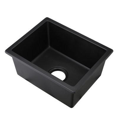 Black Quartz Undermount Basin 13.45"X17.86" - & Rust Smooth Surface For Cleaning With Grid Sink 13.45" L X 17.86" W Heatproof Stainproof Built To Withstand Daily Use Basket Strainer