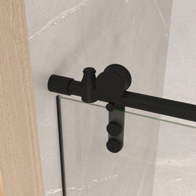 Porte de douche coulissante l 44 à 48 po H 76 po H, verre trempé transparent 5/8 po 8 mm, installation réversible en acier inoxydable noir mat, étanchéité à l'eau, quincaillerie résistante à la corrosion pour la salle de bain