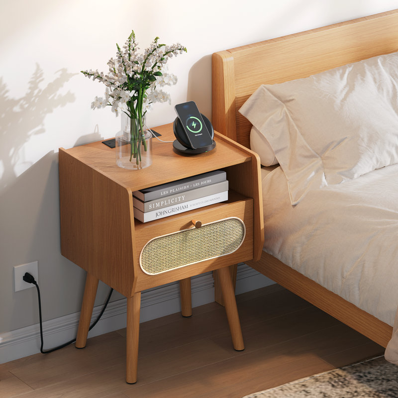 Mid Century Modern Rattan Nightstand Set of 2 | Wayfair