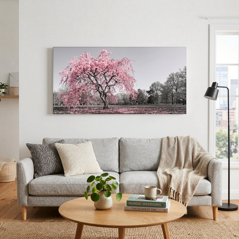 Ensemble de 1 tableau sur toile Fleurs de cerisier, L 40 po x H 20 po, Toile tendue