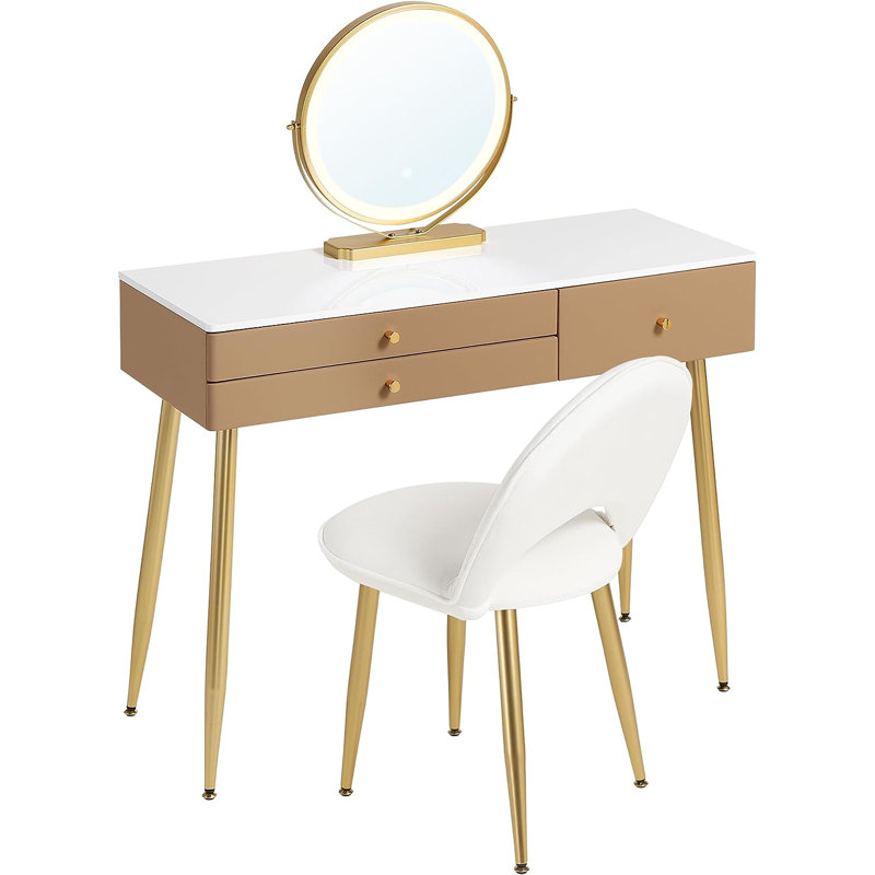 Etchemin Dressing Table with Mirror, Khaki/Gold