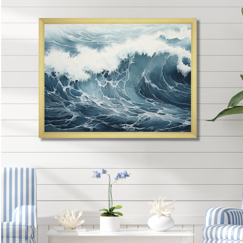 Minimalisme océan tempête I sur toile, Cadre doré simple, H 12 po x l 20 po x P 1 po
