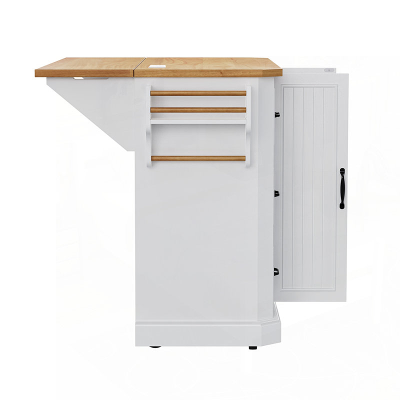 Rustic Rolling Kitchen Island with Drop Leaf, Power Outlet, and Ample Storage on 4 Wheels for Modern Kitchens