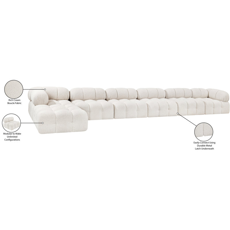 Ames Upholstered Sofa, Cream Boucle Fabric, 4 Armless, 2 Corner, 1 Ottoman