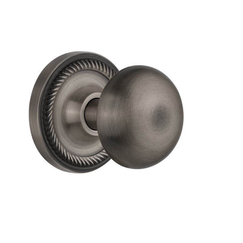 Bouton de porte mortaise intérieur new york avec rosette Rope, Étain antique