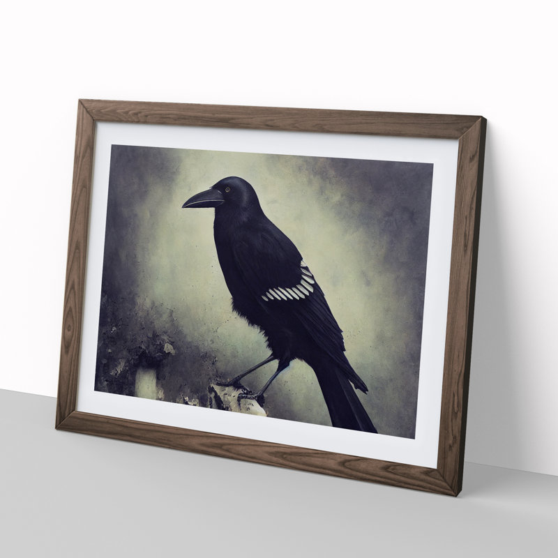 An Unusual Crow Bird 1 Piece Single Picture Frame Wall Art, 46cm H x 64cm W x 2cm D, Walnut Framed