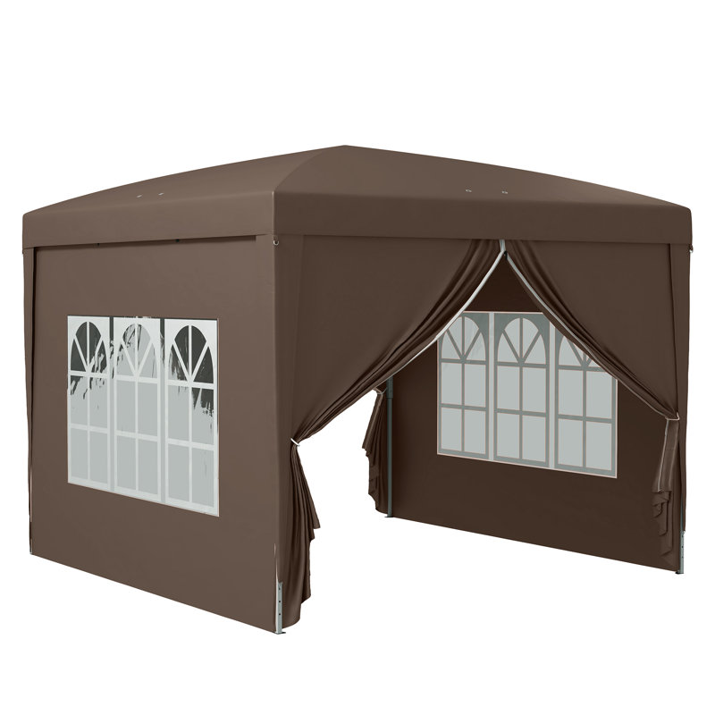 3 X 3m Pop Up Gazebo, Weather Resistant Party Marquee Tent With Zipped Windows & Removable Sidewalls, Powder Coated Steel Frame, Portable Carry Bag, Coffee